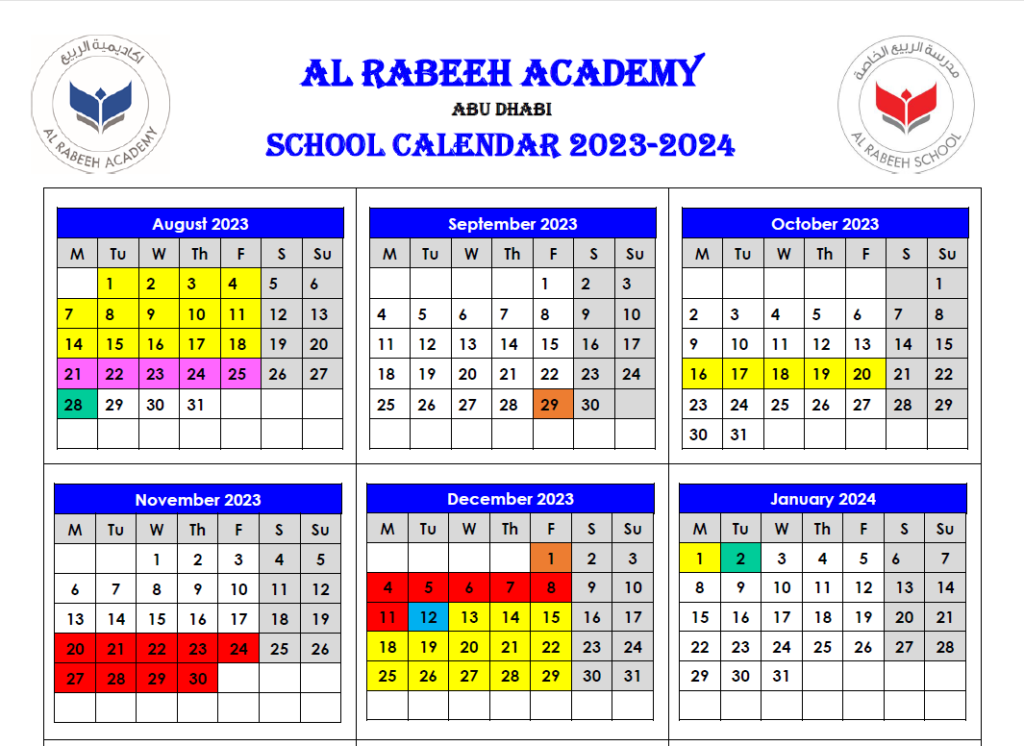 Academic Calendar Al Rabeeh Academy
